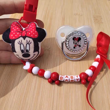  2023 Новейший Disney Mickey Mouse Luxury Baby Персонализированная соска Цепочка для новорожденных BPA Free Bling Fake Pacifier0-36M