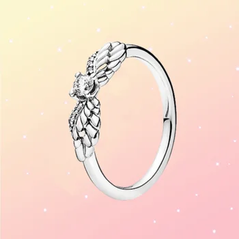  Pandora 925 Серебряное сверкающее кольцо с крыльями ангела для женского подарка на День святого Валентина Новогодние ювелирные изделия