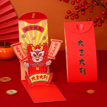  Китайский стиль Красный конверт Дракон Год Весна Праздник Благословение Пакет Конверты 3D Складные Китайские Новогодние Принадлежности