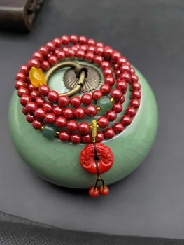  Натуральный 100% настоящий красный Киноварь Нефрит резные 108 круглые бусины Ожерелье браслеты для пар женщин мужчин Подарок с нефритовым браслетом