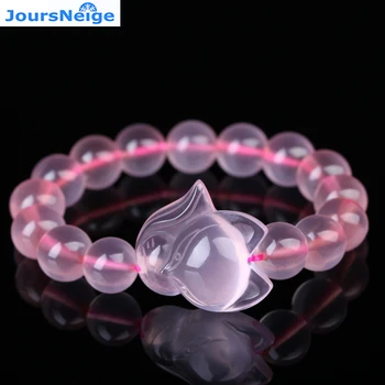  Натуральный розовый кристалл браслеты 10 мм бусины с лисой натуральный камень кристалл модные ювелирные изделия для женщин подарки для девочек