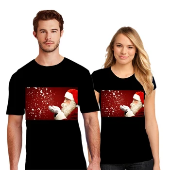  Рождественская футболка с принтом Санта-Клауса Хлопок Дышащий пуловер с коротким рукавом Унисекс Всематчевые топы Пара Футболка Рождественские подарки